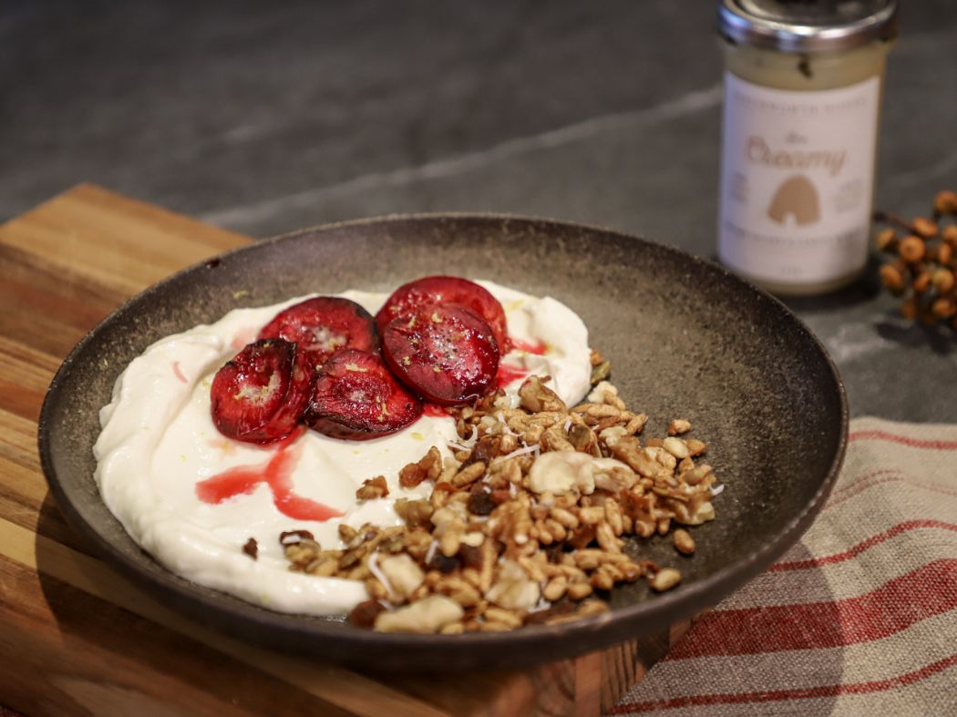 Oven Baked Plums with Bee Creamy Honey Beechworth Honey