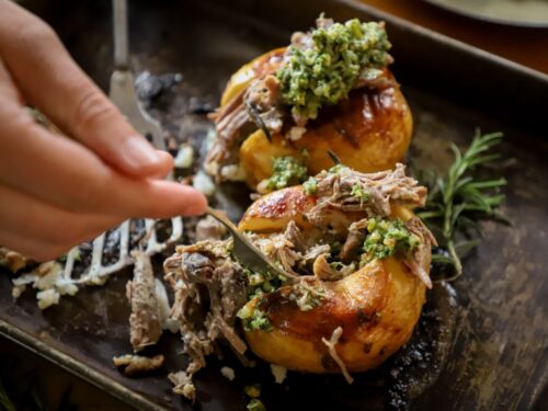 Honey Baked Potatoes with Slow Cooked Lamb