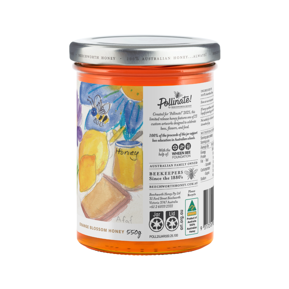 POLL25JAR550-Afaf_Pollinate-Honey-2025_Afaf-Malika-Rahutomo_550g_back