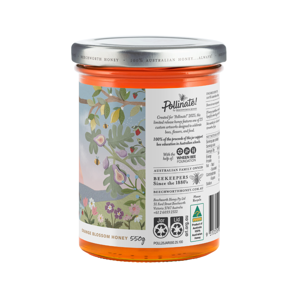 POLL25JAR550-Annie_Pollinate-Honey-2025_Annie-Hill_550g_back