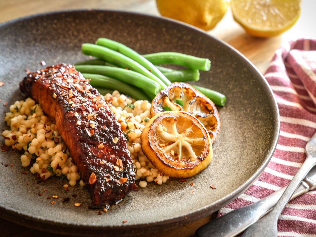 Honey Garlic Salmon with Pearl Couscous and Green Beans